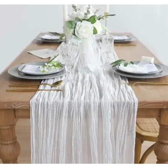5 Pack | Wedding Dining Tablecloth Cheesecloth Table Runner 25" x 13ft - White - Picture 1 of 3